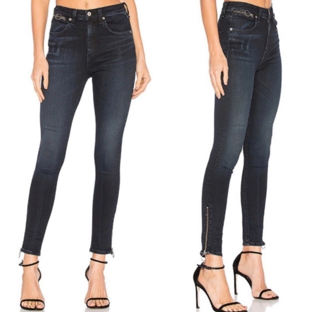 RAG & BONE O-Ring Dive Capri Jeans in Black Brook